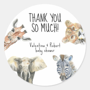 Wild One Safari Animals Baby Shower Thank you Classic Round Sticker