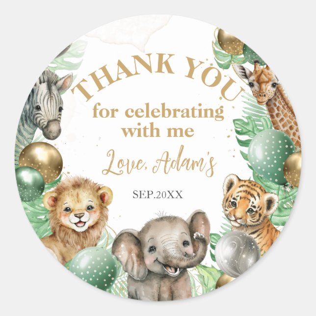 Wild One Safari animals Balloon Baby 1st birthday Classic Round Sticker (Front)