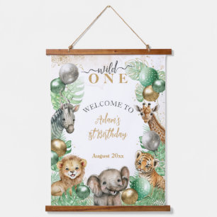 Wild One Safari animals Balloon Baby 1st birthday Hanging Tapestry