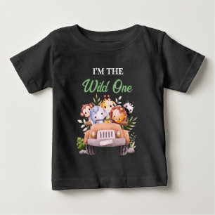  Wild One Safari Animals Birthday BLACK Baby T-Shirt