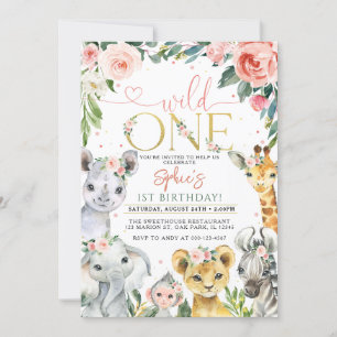 Wild One Safari Animals Birthday Invitation