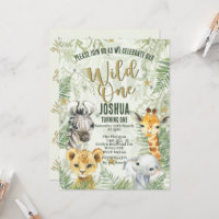 Wild One Safari Animals Birthday Invitations