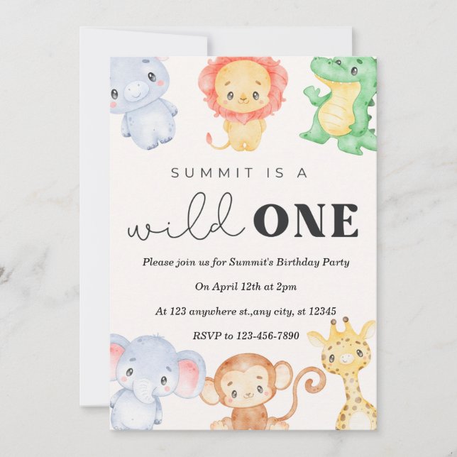 Wild One Safari Animals Birthday Party  Invitation (Front)