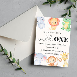 Wild One Safari Animals Birthday Party  Invitation