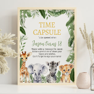 Wild One Safari Animals Birthday Time Capsule Sign