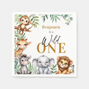 Wild One Safari Animals Boy 1st Birthday Napkin