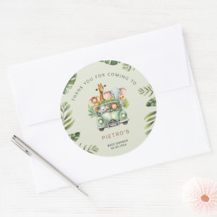 Wild One Safari Animals Boy Baby Shower  Classic Round Sticker