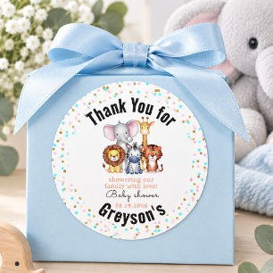 Wild One Safari Animals Boy Baby Shower Classic Round Sticker