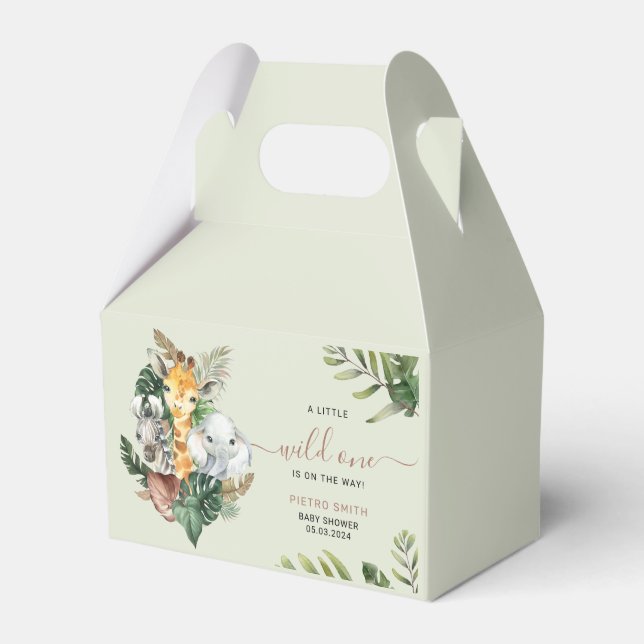 Wild One Safari Animals Boy Baby Shower  Favour Box (Front Side)