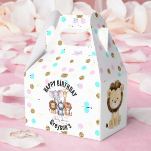 Wild One Safari Animals Boy Baby Shower Favour Box
