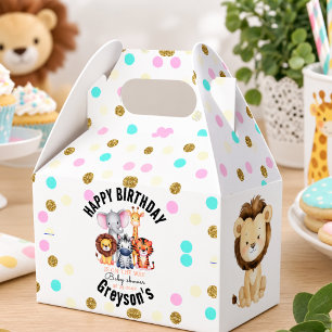 Wild One Safari Animals Boy Baby Shower Favour Box