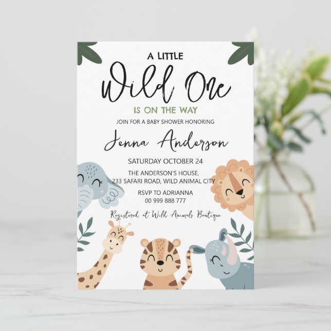 Wild One Safari Animals Boy Baby Shower Invitation (Standing Front)