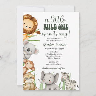 Wild One Safari Animals Boy Baby Shower Invitation