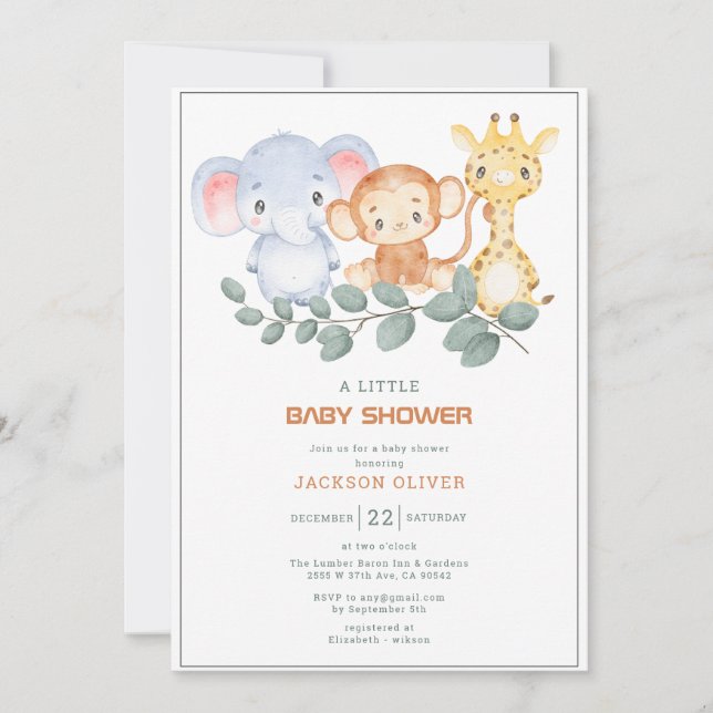 Wild One Safari Animals Boy Baby Shower Invitation (Front)