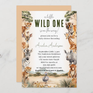 Wild One Safari Animals Boy Baby Shower Invitation