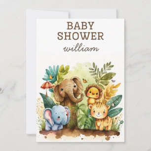 Wild One Safari Animals Boy Baby Shower Invitation