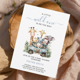 Wild One Safari Animals Boy Baby Shower Invitation