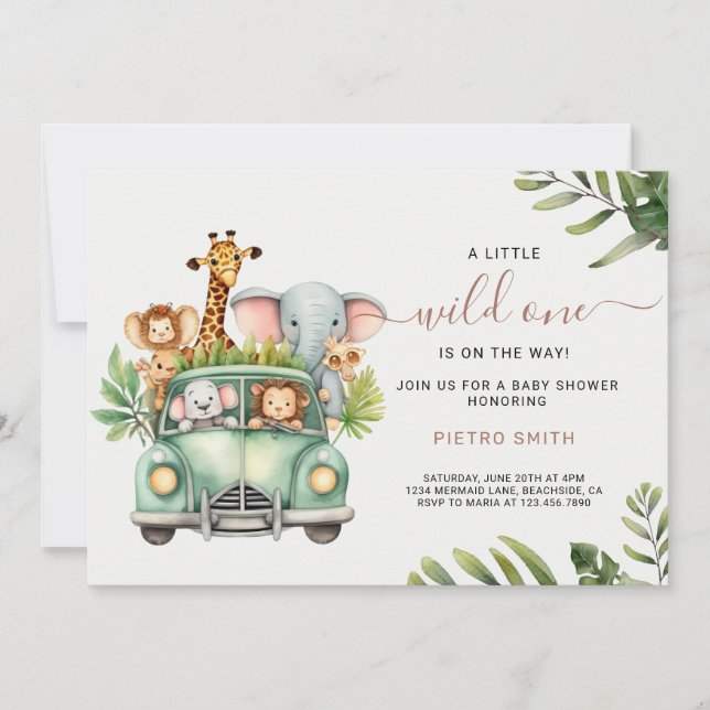 Wild One Safari Animals Boy Baby Shower  Invitation (Front)
