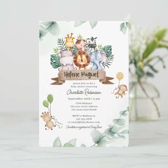 Wild One Safari Animals Boy Baby Shower Invitation (Standing Front)