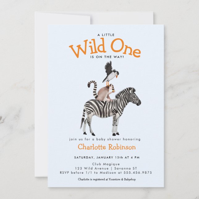 Wild One Safari Animals Boy Baby Shower  Invitation (Front)
