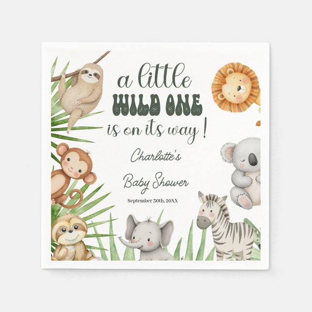 Wild One Safari Animals Boy Baby Shower Napkin (Front)
