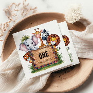 Wild One Safari Animals Boy Baby Shower Napkin