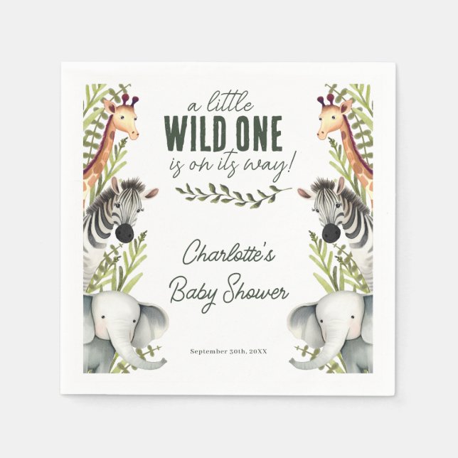 Wild One Safari Animals Boy Baby Shower Napkin (Front)
