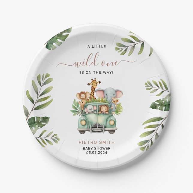 Wild One Safari Animals Boy Baby Shower  Paper Plate (Front)