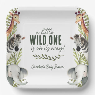 Wild One Safari Animals Boy Baby Shower Paper Plate