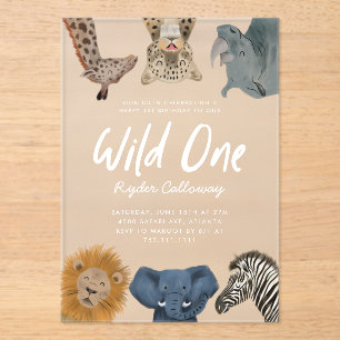 Wild One Safari Animals Boy Birthday Party Acrylic Invitations