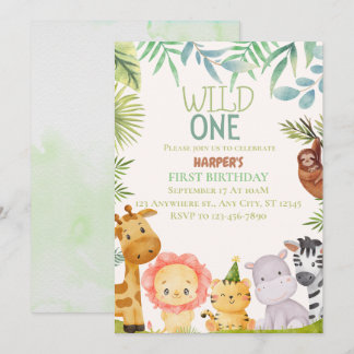 Wild One Safari Animals Boy Birthday Party Invitat Invitation