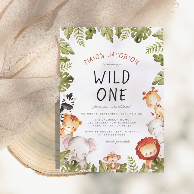 Wild One Safari Animals Boy Birthday Party Invitation (Creator Uploaded)