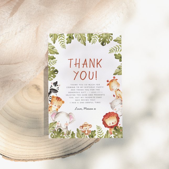 Wild One Safari Animals Boy Birthday Party Thank You Card (Creator Uploaded)