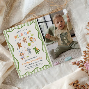 Wild One Safari Animals Boy Birthday Photo Invitation