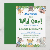 Wild One Safari Animals Boy First Birthday  Invita