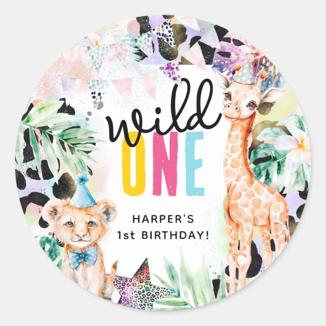 Wild ONE Safari Animals Cool 1st Birthday Classic Round Sticker (Front)