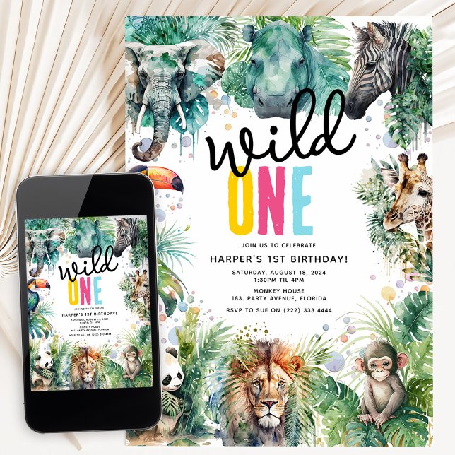 Wild ONE' Safari Animals Cool 1st Birthday Invitation (Creator Uploaded)
