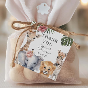 Wild One Safari Animals Cute Baby Girl Shower  Favour Tags