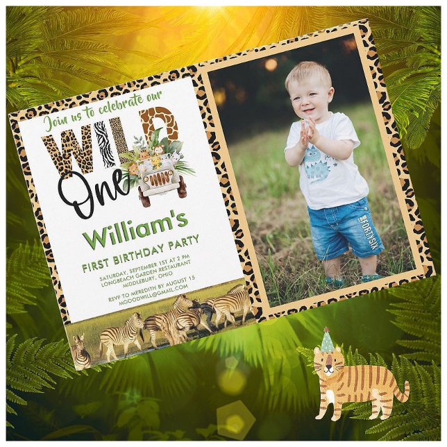 Wild One Safari Animals First Birthday Boy  Invitation (Creator Uploaded)