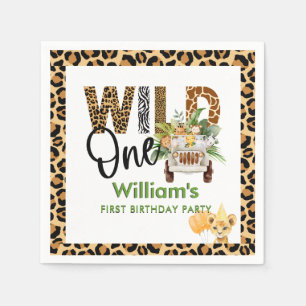 Wild One Safari Animals First Birthday Boy Napkin