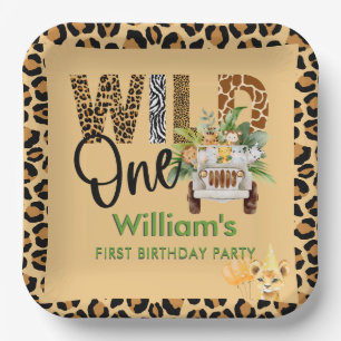 Wild One Safari Animals First Birthday Boy  Paper Plate
