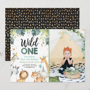 Wild One Safari Animals First Birthday Invitation