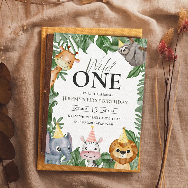 Wild One Safari Animals First Birthday Watercolor Invitation (Creator Uploaded)