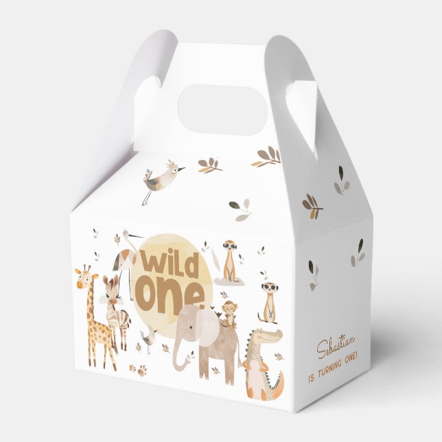 Wild one safari animals first kids birthday favour box (Front Side)