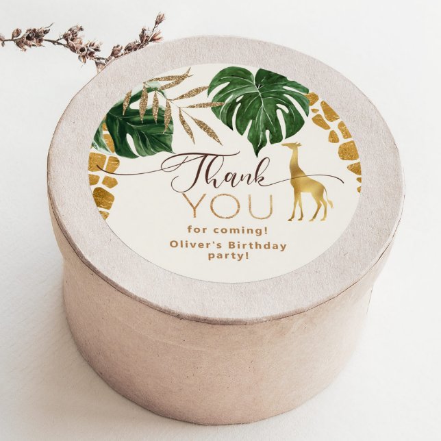 Wild one Safari animals giraffe Birthday Thank you Classic Round Sticker (Creator Uploaded)