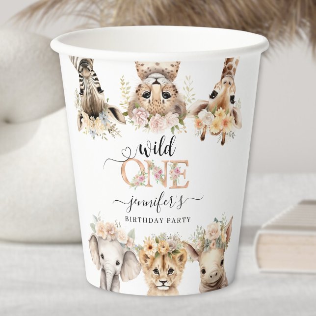 Wild One Safari Animals Girl 1st Birthday Paper  Cups (Creator Uploaded)