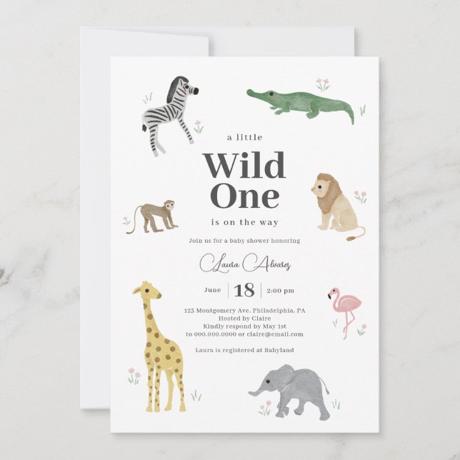 Wild One Safari Animals Girl Baby Shower Invitation (Front)