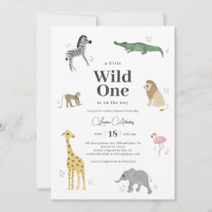 Wild One Safari Animals Girl Baby Shower Invitation