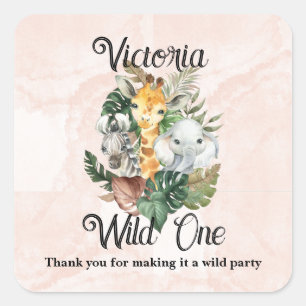 Wild One Safari Animals Girls First Birthday  Square Sticker