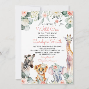 Wild One Safari Animals Greenery Baby Shower Girl Invitation